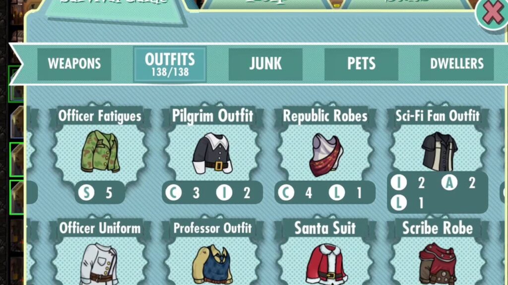 Fallout Shelter outfits store